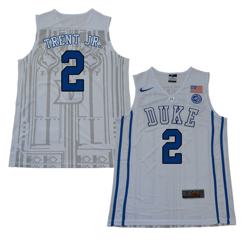 2018 Men #2 Gary Trent Jr. Duke Blue Devils College Basketball Jerseys Sale-White